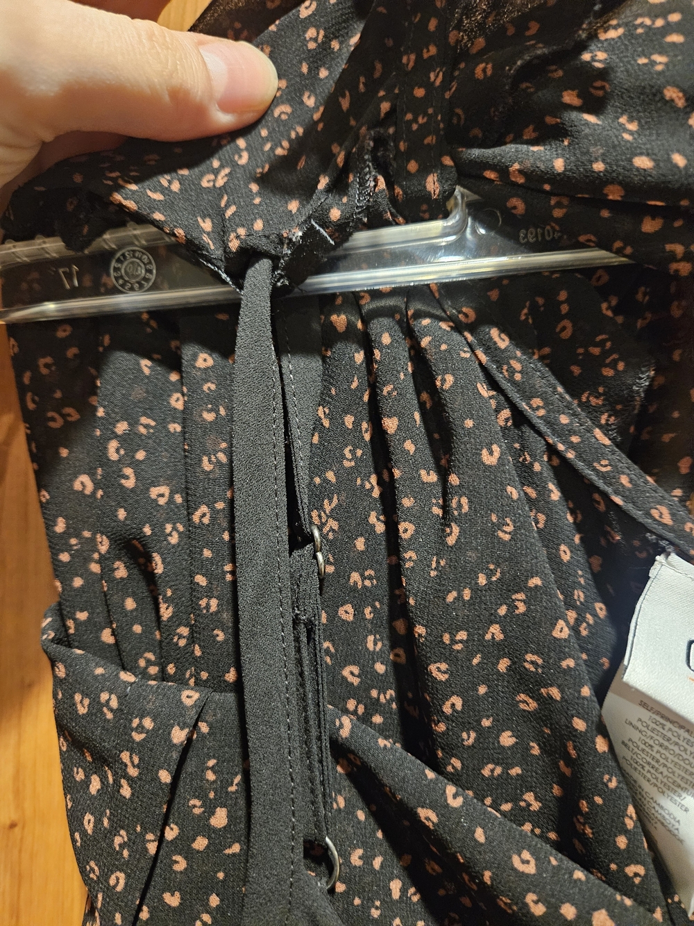 CAbi Black Dress with Pink Speckled Print and Waist Tie Button Down Sleeves - Picture 6 of 7